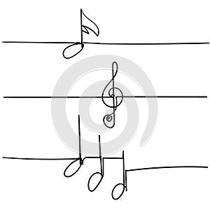 Single line music note illustration vector handdrawn style