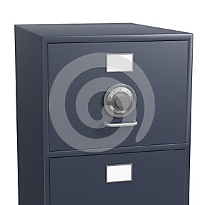 Single locked filing cabinet with safe lock dial