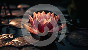 A single lotus flower floats on water generated by AI