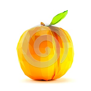 Low poly apricot with stem and leaf