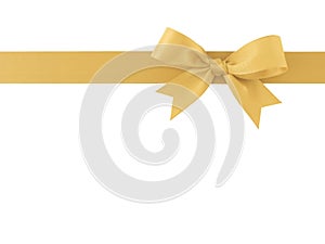 single luxury golden ribbon with bow isolated on white background