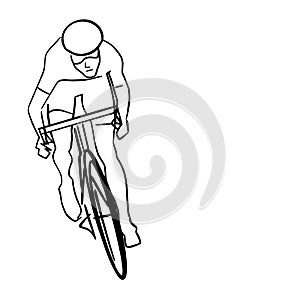 Single male bicyclist on bicycle.