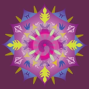 Single Mandala - Abstract Foliage Stars Rainbow Colors