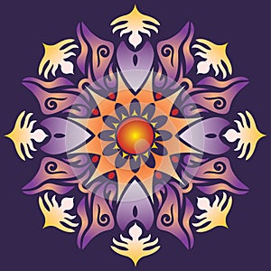 Single Mandala - Abstract Geometry Shapes Violet Orange Colors