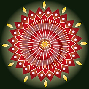 Single Mandala - Flower Nature, Foliage, Leaves, Energy Wheel Circle Complex Symbol Colorful Abstract Decoration