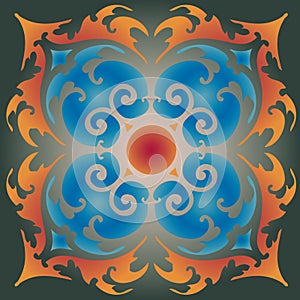 Single Mandala - Flower Nature, Foliage, Leaves, Energy Wheel Circle Complex Symbol Colorful Abstract Decoration
