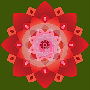 Single Mandala - Lotus Shape Red and Pink Colors