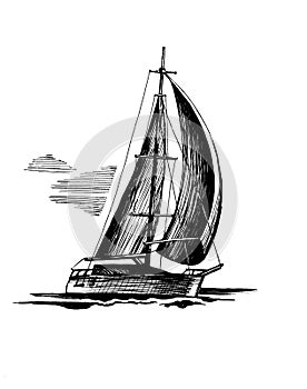 Single-masted sailboat sketch isolated