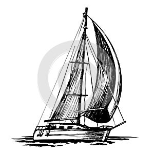 Single-masted sailboat vector sketch isolated