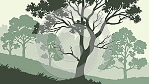 Single Mature Tree in a Lush Green Landscape Vector, vector design Generative AI photo