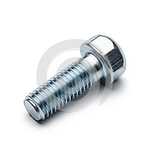 Hexagonal Head Bolt with Threaded Shaft on White Background screw metal