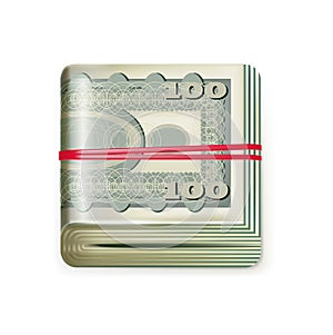 Single money stack folded with rubber band isolated
