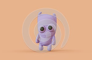 Single monochrome pruple color character toy in single color yellow, orange background, 3d Rendering