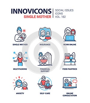 Single mother - modern line design style icons set photo