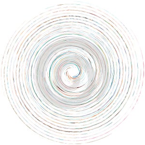 Single mottled, multi-color and colorful spiral, swirl, twirl element. Twisted cyclic, circular and radial, radiating whorl,