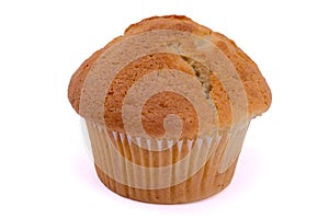 Single muffin on white background.
