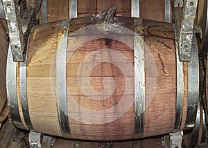 Single Oak Wine Aging Barrel in a Modern Winery