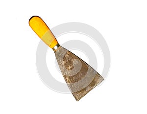 Single of old gyan putty or spatula isolated on white background ,handtool for carpenter working, look old and dirty. photo