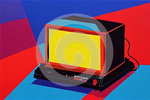 a single old vintage television with pop art colors, ai generated image