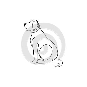 Single one line drawing of adorable labrador retriever dog for logo identity. Purebred dog mascot concept for pedigree friendly