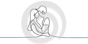 Single one line drawing of couple in kissing moment. Man kiss a girl vector illustration