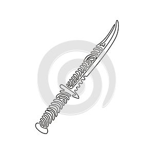 Single one line drawing marine combat knives. Military combat knife, knife of marine corps and U.S. Navy. Swirl curl style. Modern