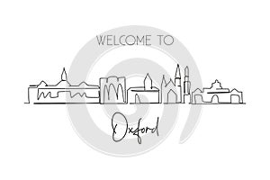 Single one line drawing Oxford city skyline, Ohio. World historical town landscape. Best holiday destination postcard print.