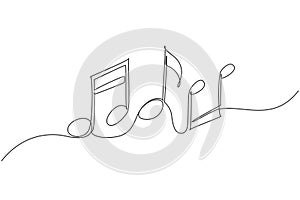 Single one line drawing sheet music icon in trendy flat style isolated on background. Musical symbol in one linear minimalist