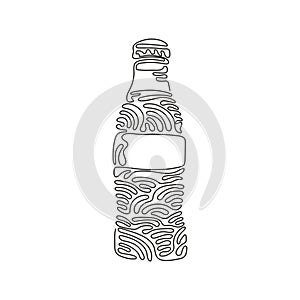 Single one line drawing soft drink in bottle glass. Cold soda to crave for refreshing feeling. Drink to quench thirst. Swirl curl photo