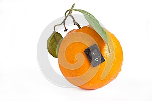 Single orange with switch in power off position on white backgr