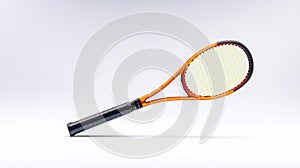 Single Orange Tennis Racket on White Background photo