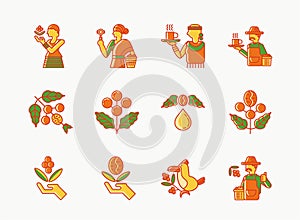 Single origin Etiopia coffee colorline icon set