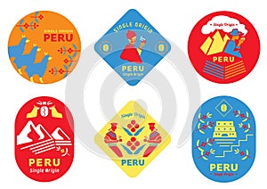 Single origin Peru coffee label with local people