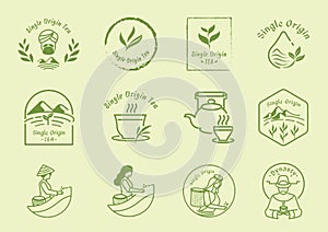 Single origin tea badge logo design set