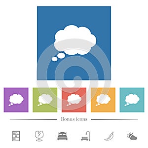 Single oval thought cloud solid flat white icons in square backgrounds