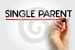 Single Parent - someone who is unmarried, widowed, or divorced and not remarried, text concept background