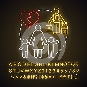 Single parenthood neon light concept icon. Marital disputes & divorce idea. Single parent family. Child custody