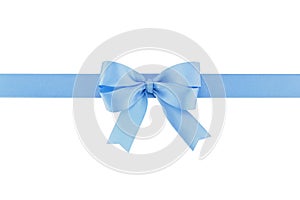 single pastel blue ribbon with bow isolated on white background