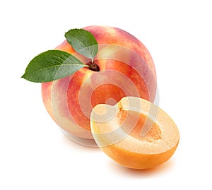Single peach, apricot half isolated on white background