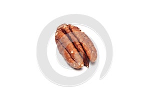 Single pecan isolated on white, drupe, nut, Object, food, edible seed