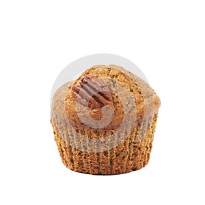 Single pecan nut muffin isolated