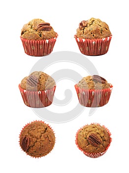 Single pecan nut muffin isolated