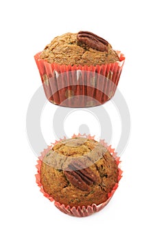 Single pecan nut muffin isolated