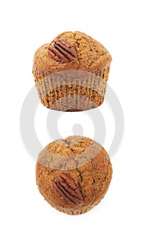 Single pecan nut muffin isolated