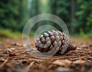 Lone Pine Cone on Forest Floor