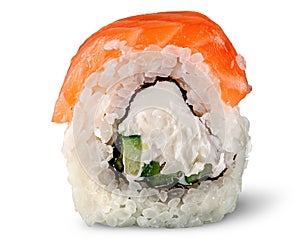 Single piece of sushi roll of Philadelphia