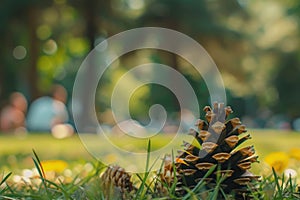 Single Pine Cone on Grass