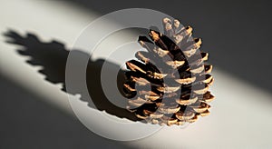A single pinecone rests on a