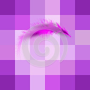 Single pink feather vector. Levitation plume, lightness concept icon. Isolated or Purple gradient squares abstract background photo