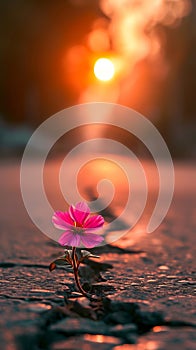 Single Pink Flower Embraces the Roadside Beauty